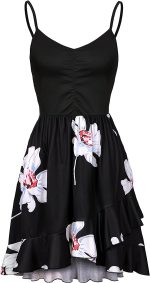 IHOT Casual Dresses for Women Sleeveless V Neck Floral Summer Beach Dress A Line Spaghetti Strap Sundresses with Pockets - Image 3